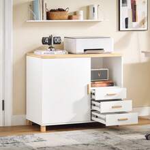SoBuy Printer Table Filing Cabinet Sideboard Made Of MDF(E1) White Natural - White - View 2