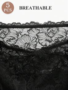 MIOTAN 5pcs Women High Waist Slimming Lace Patchwork Jacquard Pattern Briefs