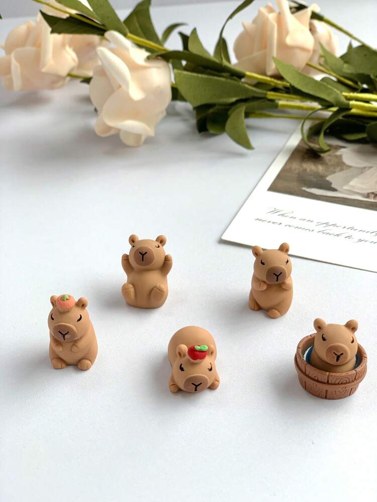 5pcs/10pcs Capybara Shoe Charms, Cartoon Animal Plastic Shoe Decorations, Suitable For Beach, Vacation, And Daily Wear, Cute, Simple, Fashionable, Versatile Shoe Accessories, DIY Shoe Decor, Hollow Out Clogs Charms, Suitable For Students, Nurses, Gifts - Brown - View 3