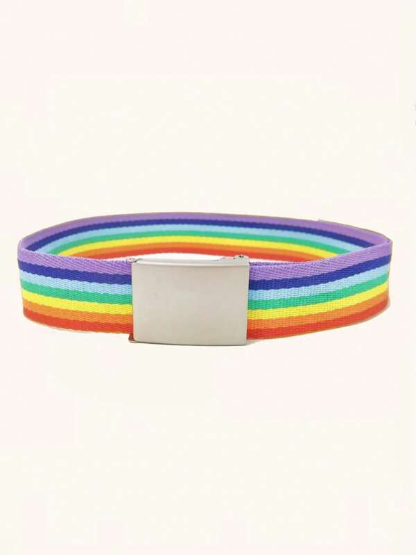 1 stuk regenboog geweven riem voor meisjes, Y2K Streetwear Punk Hollow Out regenboog canvas geweven riem, past bij jeans, geschikt voor feestjes, muziekfestivals en woon-werkverkeer