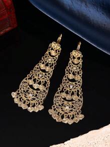 1 Par de brincos de metal estilo marroquino da moda para mulheres, design em formato de lua crescente entalhada vazada com fluxo de coração, joia de presente de aniversário de festa para senhoras árabes