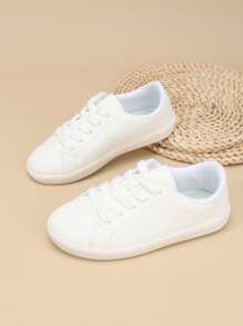 1 Pair Unisex PU Leather Lace-Up Classic Student Sneakers, Thick Non-Slip Durable Soft Bottom Casual Flat Sports Shoes, Suitable For All Seasons