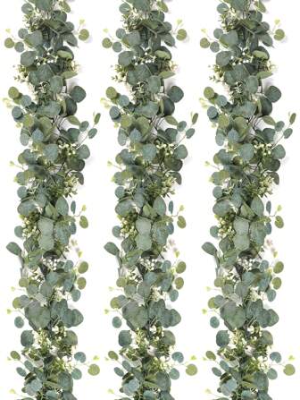 1/2/4 Pcs 70 Inch/5.9 Ft Artificial Eucalyptus Wreath With Baby's Breath, Fake Gypsophila Garland Green Floral Vine, For Easter, Mother's Day Decoration, Room, Bedroom, Wedding, Party, Table Runner, Curtain, Bathroom, Home Decor