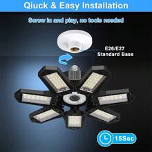 Ultra-Bright Deformable 178 LED Garage Light With 7+1 Adjustable Panels - E26/E27 LED Bulb Ceiling Lighting, 160W Fixture Lights Shop Night Lamp, For Workshop, Basement, Warehouse, Garages, Gym