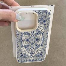 1pc TPU Material Blue Elegant Retro Floral Full Screen Pattern Phone Case Compatible With Apple/ Phones - White - View 4