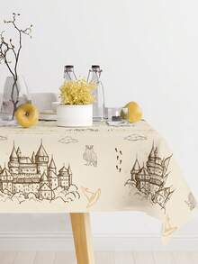 1pc Vintage Castle Theme Tablecloth, Wizard Owl Tower Pattern Table Cover Party Table Cloth, Disposable Plastic Tablecloth For Birthday Party Decor,BabyShower Decor, Table Decor, Family Friends Gathering Party Supplies, Kitchen Dining Room Decor,Home Decor,Christmas