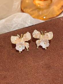 1 Pair Elegant Fresh And Simple Butterfly Crystal Flower Stud Earrings