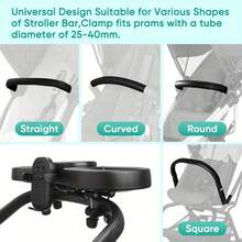 3-In-1 Universal Stroller Tray With Durable ABS Material, Double Non-Slip Grip - Convenient Accessory For Parents On The Go With Cup Holder, Phone Slot, And Snack Compartment - Suitable For 0-3 Years Old - Multicolor - View 7