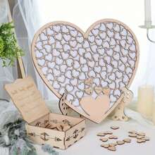 101pcs Heart-Shaped Wooden Guest Book With Gift Box, Rustic Style Wedding Anniversary Memorial Signature Book Instead Of Traditional Guestbook