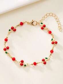 1pc Cute Little Cherry Decor Minimalist INS Style Chain Bracelet, Teens & Young Adults - Multicolor - View 7