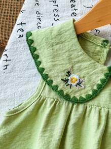 2pcs Girls Floral Embroidered Outfit Set 2025 - Peter Pan Collar Top & Elastic Waist Shorts, Toddler Play Clothes (Age 2-3,4-5,6-7Y)