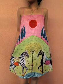 Sea Starshine Summer Fashion Casual Vacation Beach Women's Zebra Grove Sun Printed Halter Short Dresses Brunch Outfits For Women