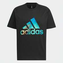 Adidas 男士圆领时尚大标志休闲T恤，JF0789 - 黑色 - 查看 1