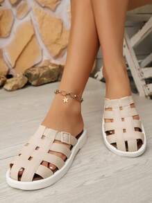 Nouveau sandales plates d'été pour femmes, style bohème à boucle, mode tressée, sabots confortables à bout fermé, polyvalents