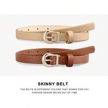 4 Pack Women Belts Jeans Dress Thin Waist Belt Ladies With Gold 0.55 Width, 2025 Style - 黑色+米色+棕色+白色 - 查看 4