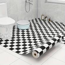 1 卷自粘木纹瓷砖贴纸，房间装饰墙壁乙烯基壁纸，适用于卧室、厨房、旧木门、家庭装饰客厅翻新、颜色变化、隐藏瑕疵壁纸卷 - 黑白 - 查看 2