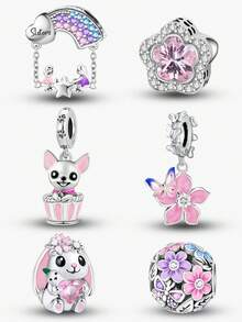 1 件时尚 925 纯银花朵蝴蝶串珠饰物适合女士手链手镯 DIY 珠宝制作和日常服装搭配珠宝装饰适合女孩 - 銀色 - 查看 13