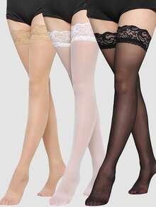 3/2/1 双女士大腿袜，透明蕾丝及膝袜，Y2k - 彩色 - 查看 2