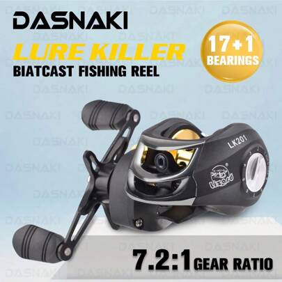 Carrete de pesca DASNAKI 17+1BB con volante en gota, velocidad alta 7.2:1, fuerza de frenado de 8kg, taza de línea de metal dorado, anti-retroceso