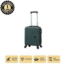 可扩展 ABS 硬壳随身行李箱，18 英寸（45x33x20 厘米），欧洲品牌法国设计，大容量，静音万向轮，TSA 锁，防水，耐用，1 年保修，旅行必需品，节日必需品，优雅风格，基本款，春季旅行，家庭旅行，特殊礼物，顶级商品，鲜艳色彩，男女通用，经济型航空手提包和行李箱 - 墨綠色 - 查看 2