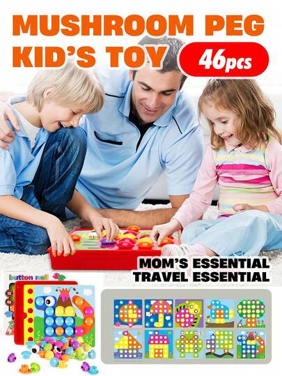 Button Puzzle Mushroom Nail DIY Peg Board, Children's Educational Cognitive Color Toy, Parent-Child Interactive Game, Birthday/Holiday Gift For Boys & Girls