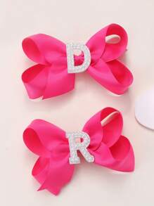 1 pieza Lazo con letra gigante brillante para niñas con perlas falsas y strass - Clip de cocodrilo elegante color rosa intenso - Accesorio de pelo dulce y lindo, regalo ideal para fiestas y festividades