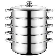 5-Layer 28cm Food Steamer - Stainless Steel Pot For Dumplings Rice Veg Cooking - Silver - View 7