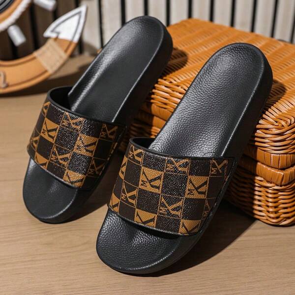 Men's Plaid Non-Slip Slippers - Soft Bottom, Breathable Summer Beach & Water Shoes, Casual Open Toe Slides With EVA Insole And Upper, Indoor Slippers