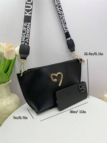 2025 Summer New Women Casual Shoulder Bag, Fashionable Bucket Bag With Wide Strap, Chic Commuter Crossbody Bag - Black - View 8