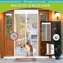 1 pieza Cortina de puerta mosquitera magnética estilo europeo de lujo - Bordado de encaje + Rayas 3D, Cierre automático silencioso, Instalación sin taladro, Adecuada para sala de estar/dormitorio, Decoración lujosa antipolvo para todo el año