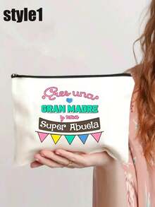 1pc Fun Makeup Bag, Best Grandmother In The World Printed Makeup Bag Travel Neceser Toiletry Storage Bag Female Cosmetic Bags Gift For Abuela Travel Essentials Vacation Summer Holiday Back To School School Stuff Bag For School Travel Bag For Women Makeup Bag For Travel - View 2