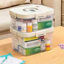 1 件透明塑料药品收纳盒带储物托盘，多功能便携式大容量药品整理盒带手柄，密封防尘防潮药品容器，可堆叠空急救箱，适用于家庭 - 彩色 - 查看 2
