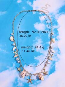 1pc Fashionable, Exquisite, Luxury Summer Beach Resort Style Starfish, Shell, Seashell, Pearl Decor Long Necklace For Women, Daily & Beach Outfit Jewelry