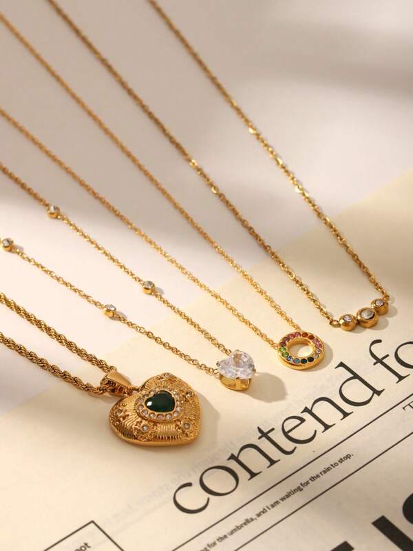 1pc, 18k Golden Plated, Stainless Steel Necklace Zirconia Necklace, Classic Luxury Stainless Steel Jewelry For Women, Wedding And Graduation Holiday Gifts