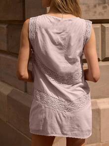 Womens Sleeveless Tie Side Embroidered Mini Dress Y2k Ruffle Hem Boho Cut Hollow Out Sundress Flowy Lace Trim Babydoll Slip Dress - 粉色 - 查看 2