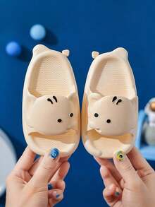 1 Pair Children's Cute Elephant Decor Soft Bottom Indoor Slippers, Suitable For Summer Home & Bathroom Use - Beige - View 2