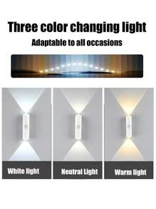 Rechargeable White Magnetic LED Motion Sensor Wall Sconce, Adjustable 3 Colours Variable Light, Dusk To Dawn, Living Room, Bedroom, Hallway, Closet, Cabinet - USB/Battery Powered, Modern White Ambient Design