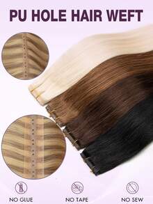 PU Clip-In Hair Extensions, Human Hair, Remy Hair Extensions, Highlight Straight Hair, Invisible Human Hair Topper, PU Clip-In Hair Extensions, Women Hair Extensions - S18/613 - View 3