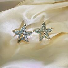 1 Pair Summer Fashion Enamel Drip Oil Starfish Stud Earrings, Suitable For Women Casual Beach Wear Decoration Earrings