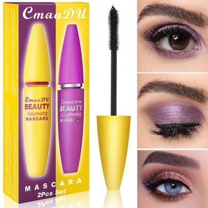 CmaaDU 2 Pcs Black Mascara Instant Dry Waterproof Long-Lasting Curl Eyelash Extension Makeup Slim Anti-Smudding Mascara Gift Package