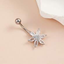 Stainless Steel Heart CZ Gem Belly Button Ring, Body Piercing Jewelry