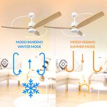 Modern Ceiling Fan With Dimmable LED Light, Ultra-Quiet DC Motor, Summer/Winter Function, 6 Speeds, Remote Control, White Wood Style – 132 Cm OstarkDom-LEDUNI - White - View 4