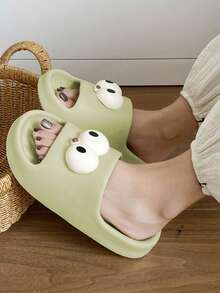 Sandalias Plana Para Mujer Diseño Animado De Ojos Suela Texturizada, Sandalias EVA De Moda Antideslizante De Primavera Y Verano Para Hogar Y Vacaciones - Verde - Ver 2