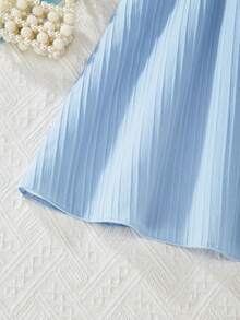 Girls' Summer Ruffles Blue & White Floral Print Dress With Waistband A-Line Sweet Casual Sleeveless Dress For Pre-Teens - Blue and White - View 6