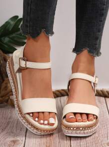 Women's Wedge Heel Hollow Platform Espadrilles Sandals, Woven Thick Bottom Waterproof Heel Summer Vacation Style Sexy, Suitable For Summer Wear, Fashion Increased Height Casual Open-Toe Sandals