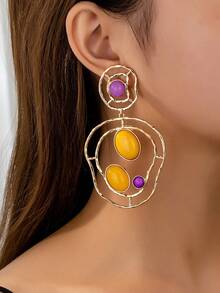 Fashionable Exaggerated Geometric Hollow Out Earrings - Yellow Gold - View 1
