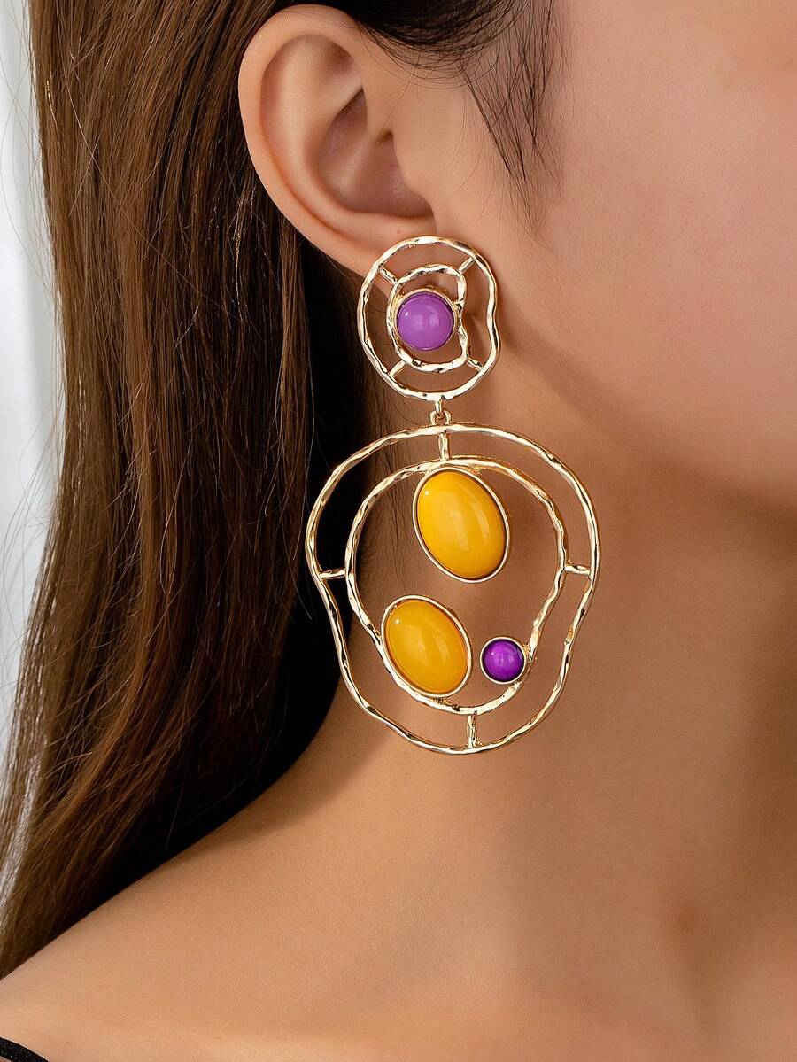 Fashionable Exaggerated Geometric Hollow Out Earrings - Yellow Gold - View 1
