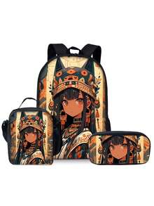 Little Girl Black Backpack Three Pieces Set - Black - View 14