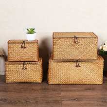 Seaweed Storage Basket Handwoven Storage Box With Lid Cosmetic Storage Box Rectangular Wardrobe Laundry Basket Wicker Basket Storage Basket Box Wicker - Multicolor - View 4