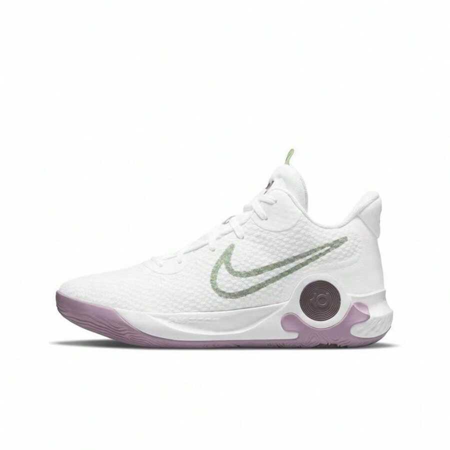 Nike Zapatos de baloncesto KD Trey 5 IX, de media altura, con estabilidad de agarre precisa, amortiguación elástica, diseño unisex, en color blanco y morado, versión nacional - polvo blanco - Ver 1